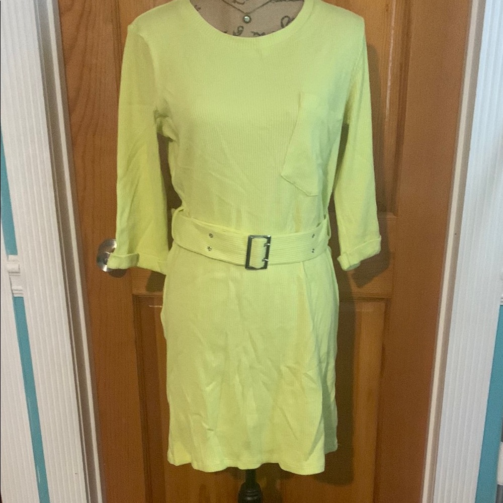 Yellow Sheath Midi Dress with Cuffed 3/4 Sleeves